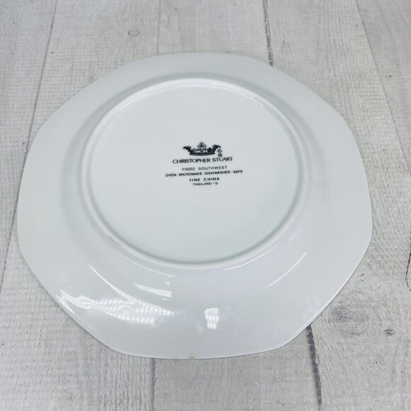 Christopher Stuart SOUTHWEST Green Blue Coral Rim White China Salad Plates Set 5 - Picture 11 of 16